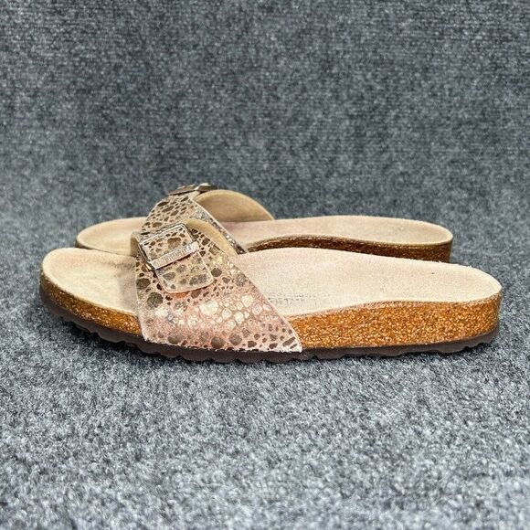 Birkenstock Madrid Sandals Women's 6N Gold Birko-Flor Single Strap Buckle Slides - Picture 6 of 16